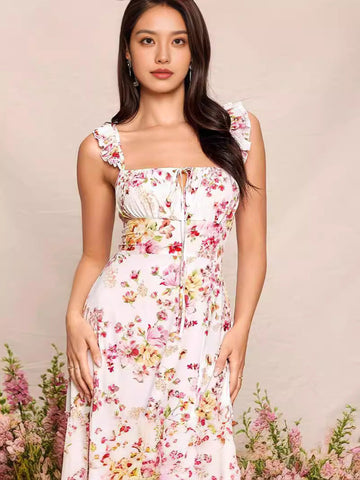 2024 New Garden Style Comfortable Fashion Flower Sling Dress